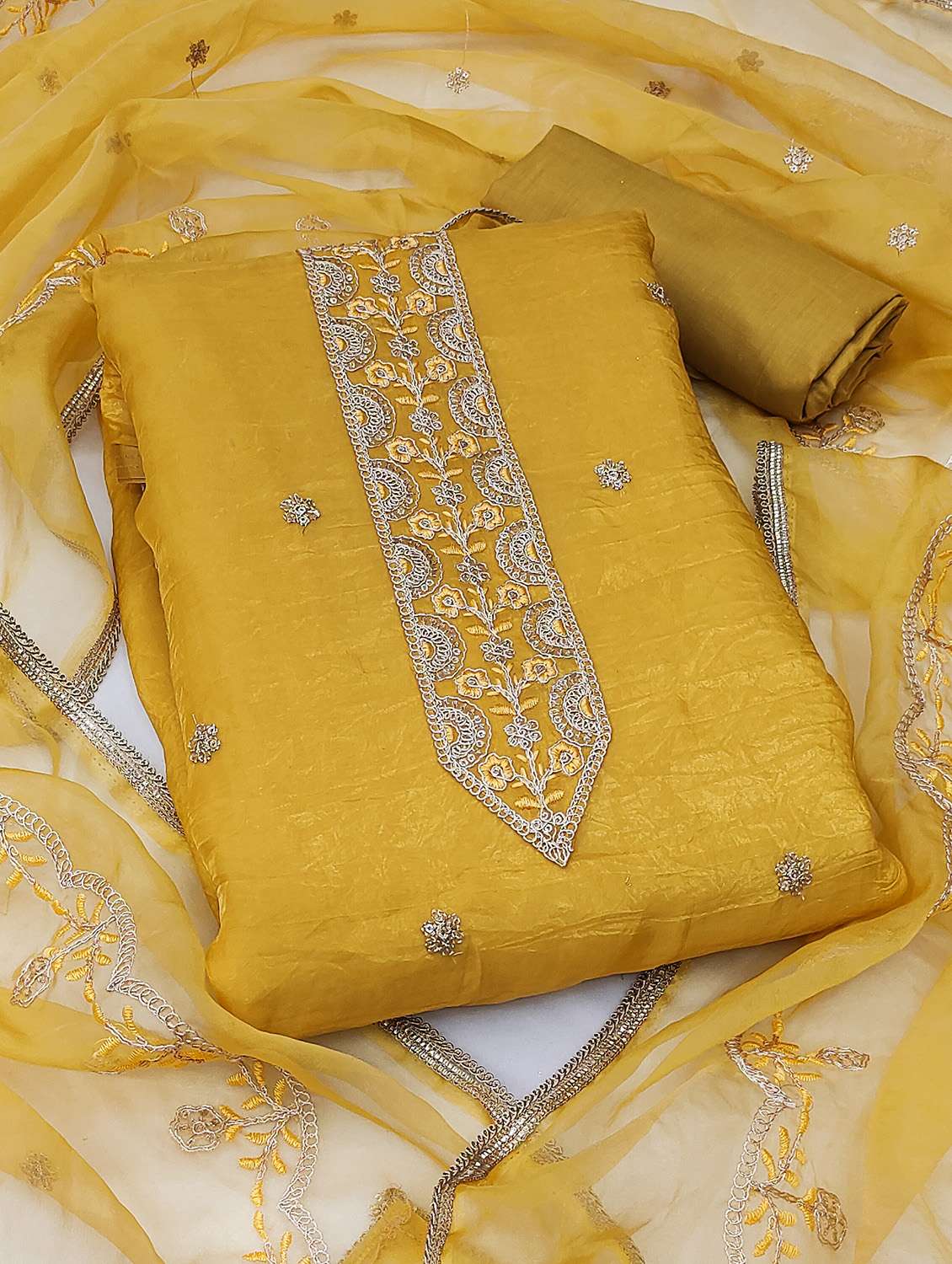 women solid with work unstitched suit set
