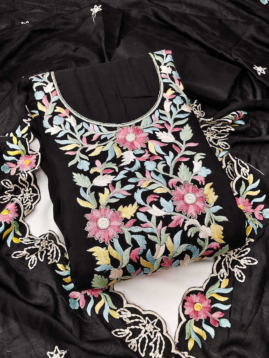 women solid with work unstitched suit set