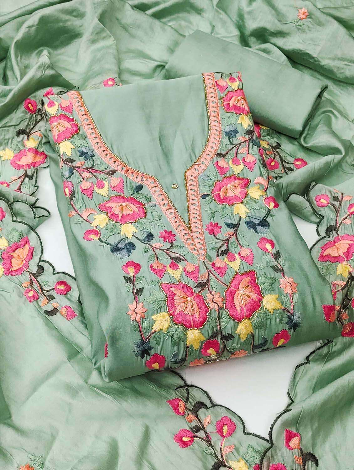 women solid with work unstitched suit set