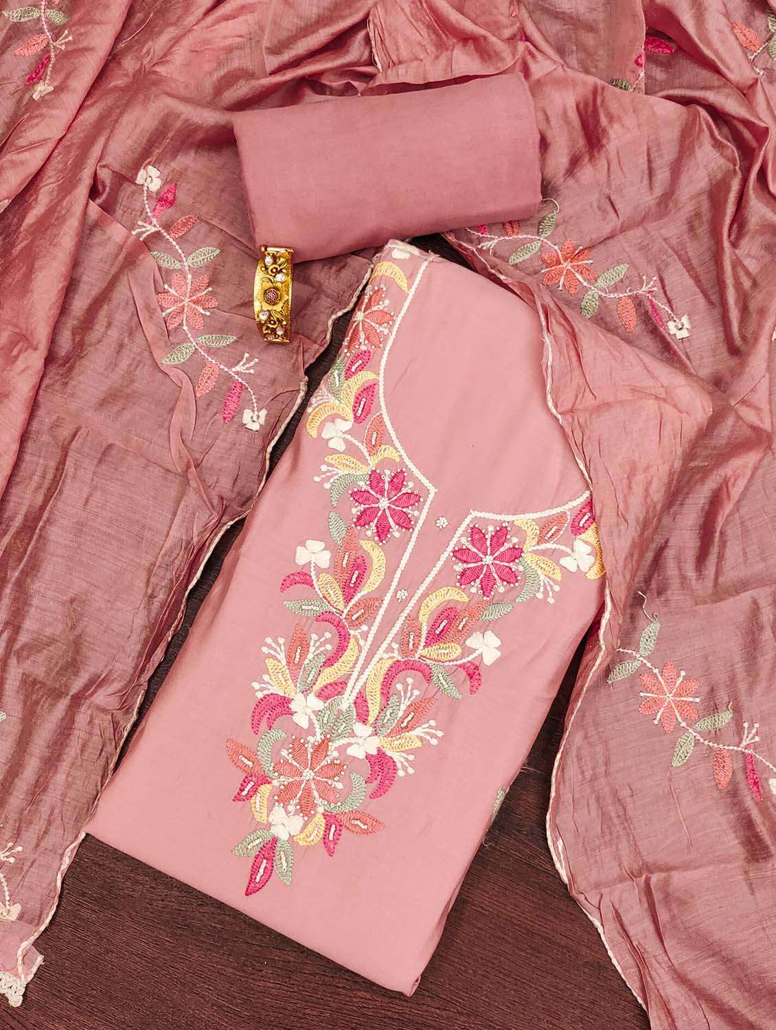 women solid with work unstitched suit set