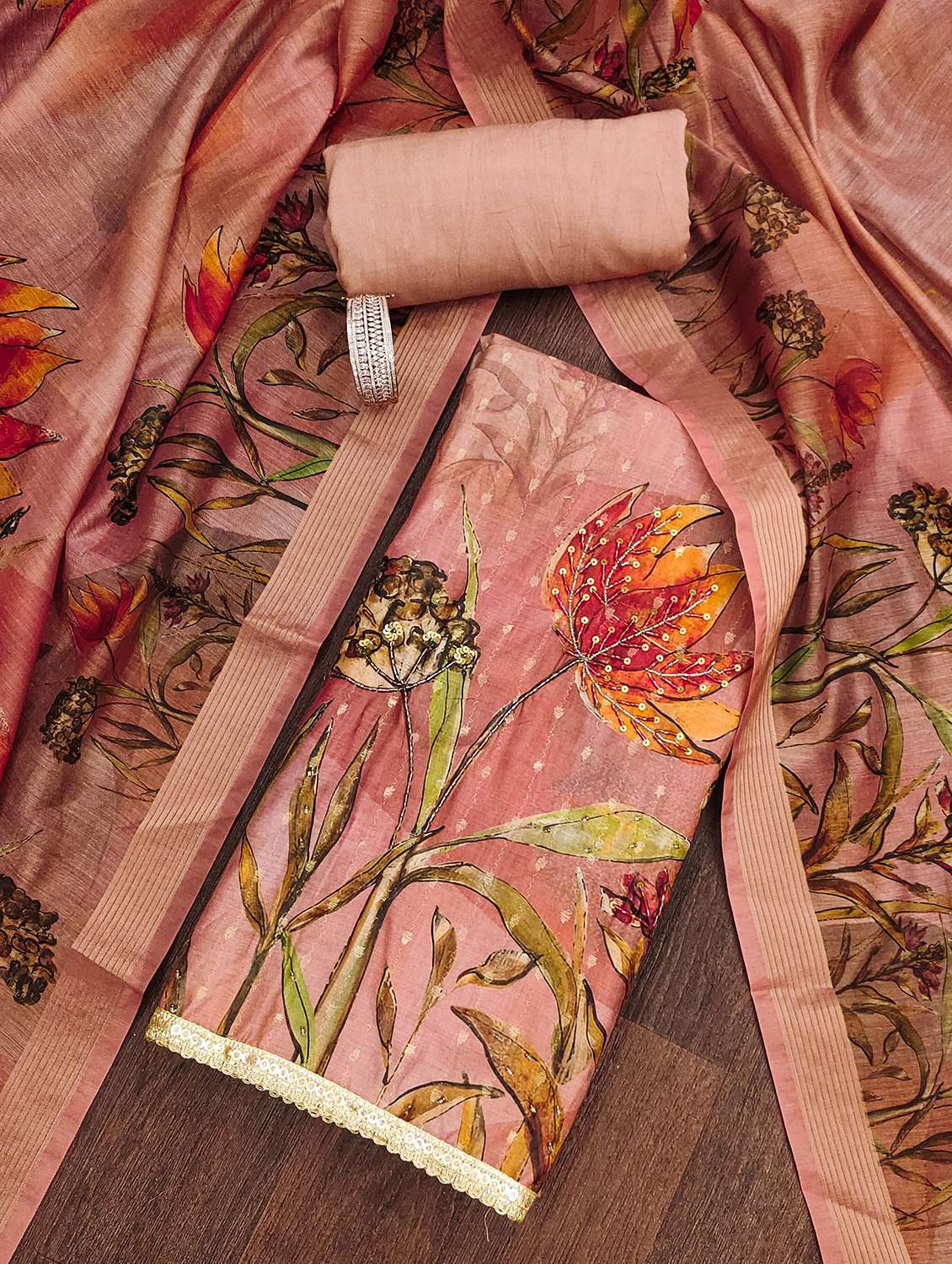 women floral printed unstitched suit set
