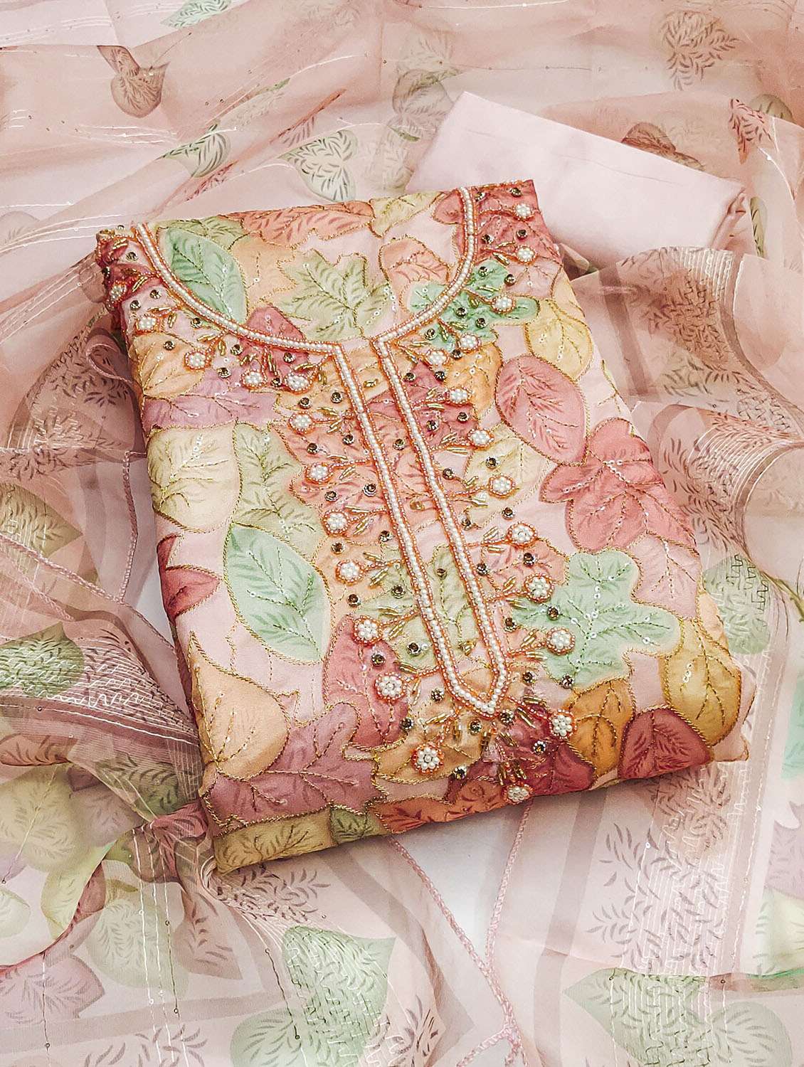 women printed unstitched suit set