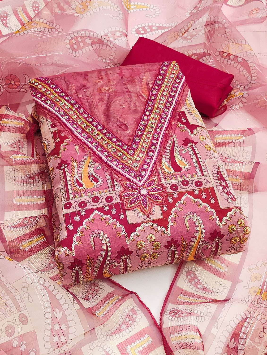 women printed unstitched suit set