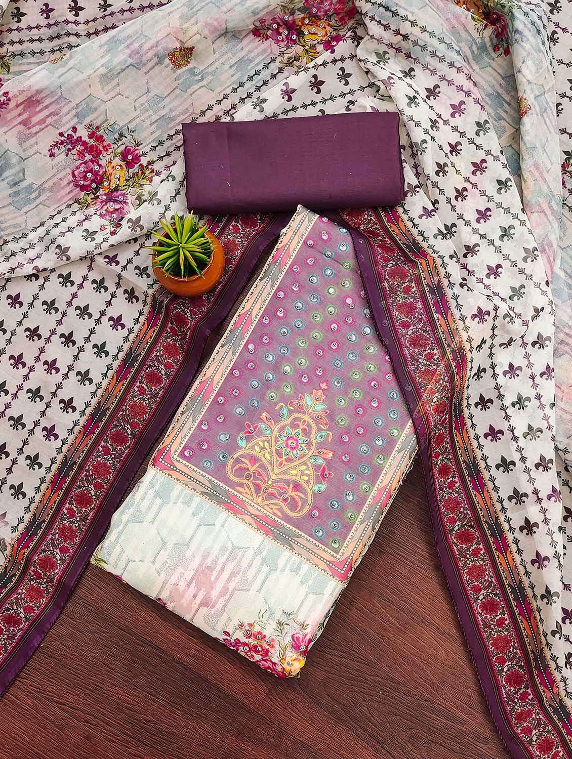 women printed unstitched suit set