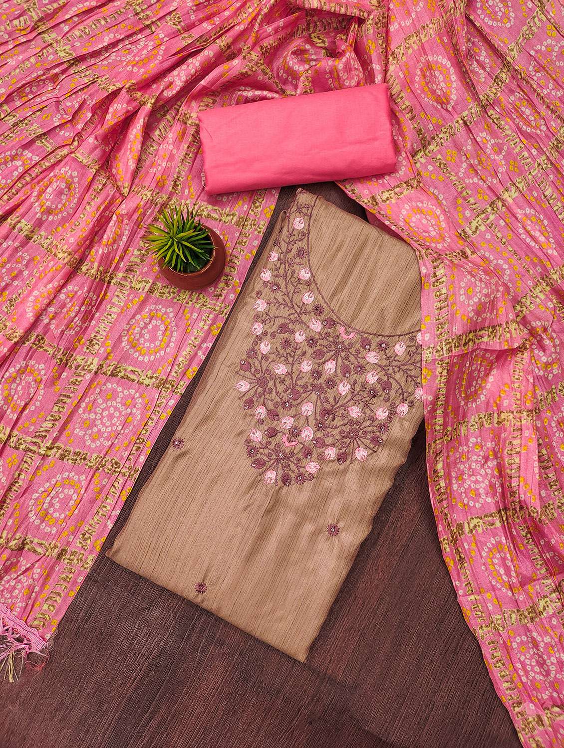 women solid with work unstitched suit set