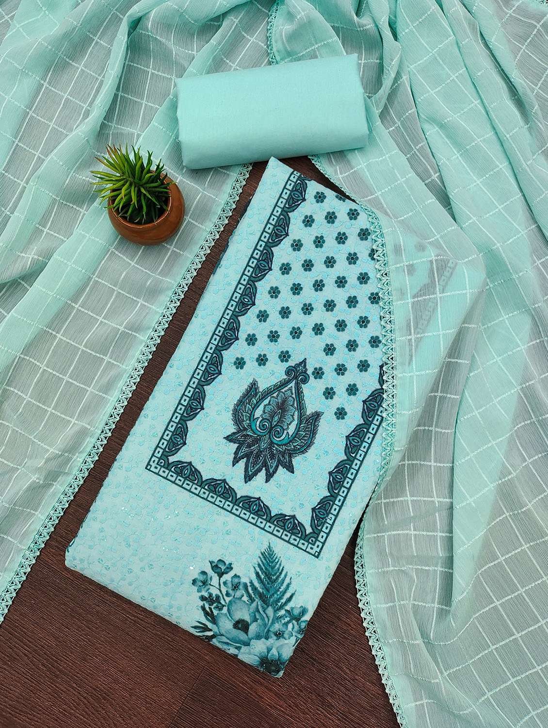 women printed unstitched suit set