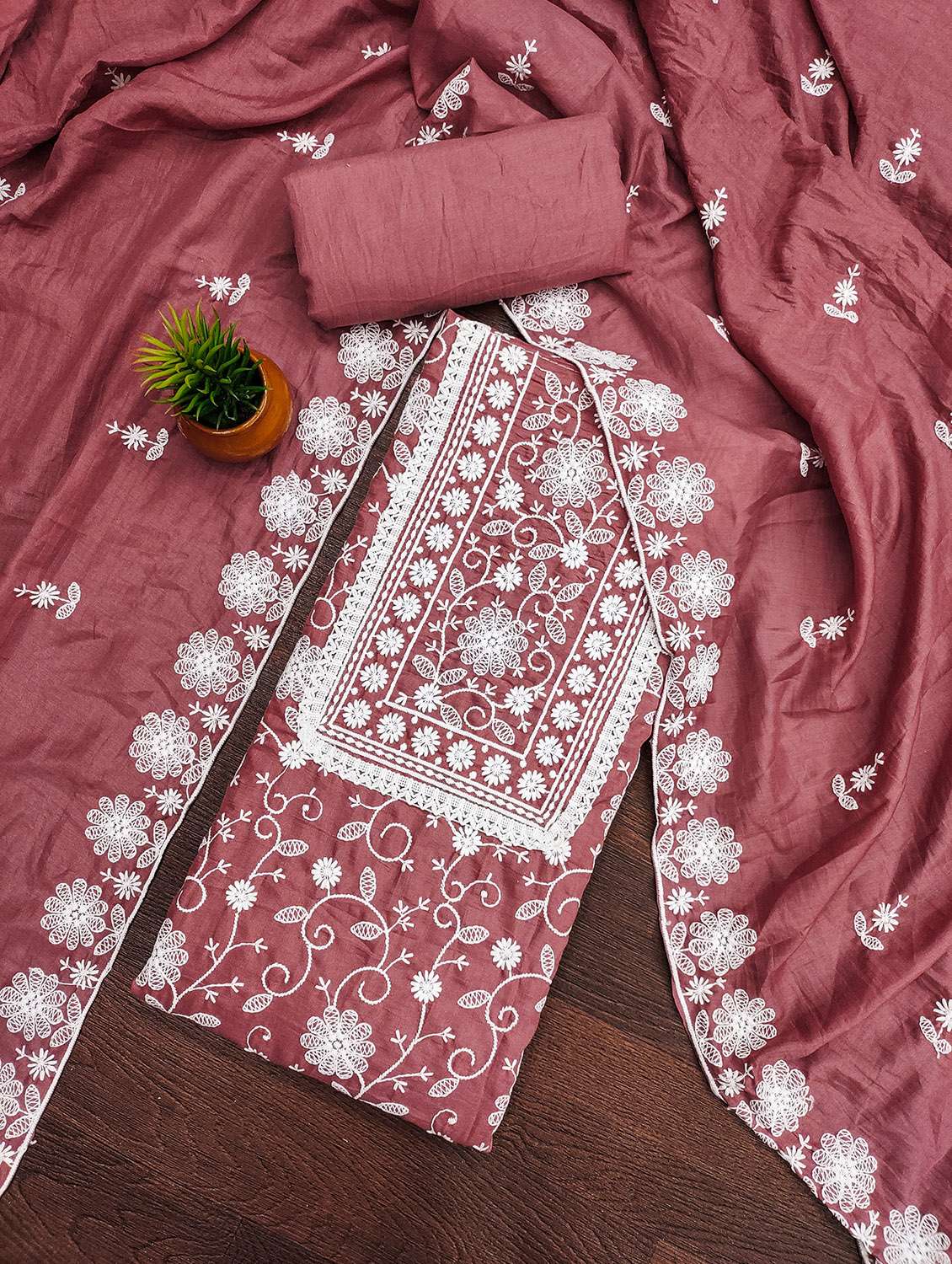 women solid with work unstitched suit set