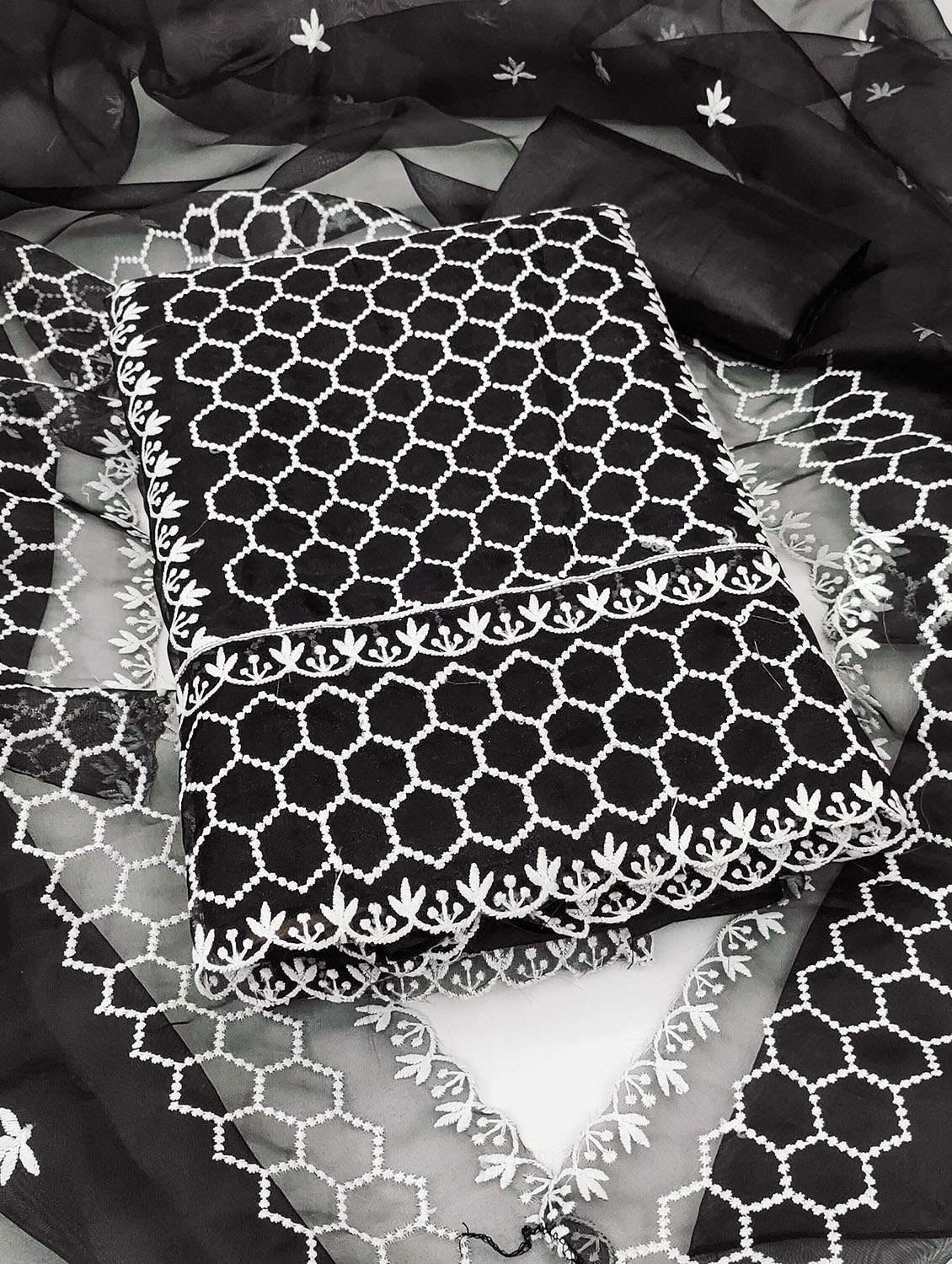 women solid with work unstitched suit set