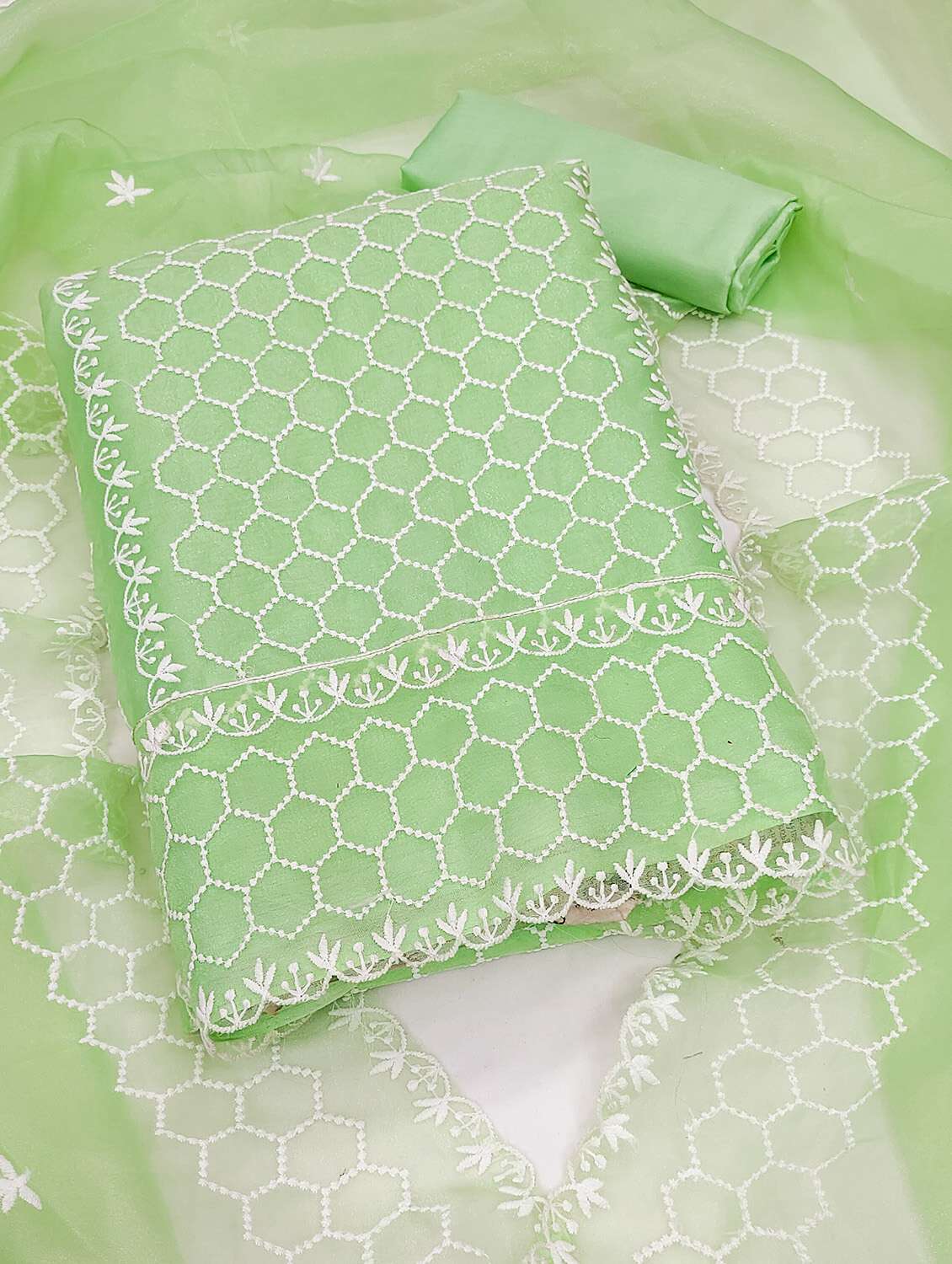 women solid with work unstitched suit set