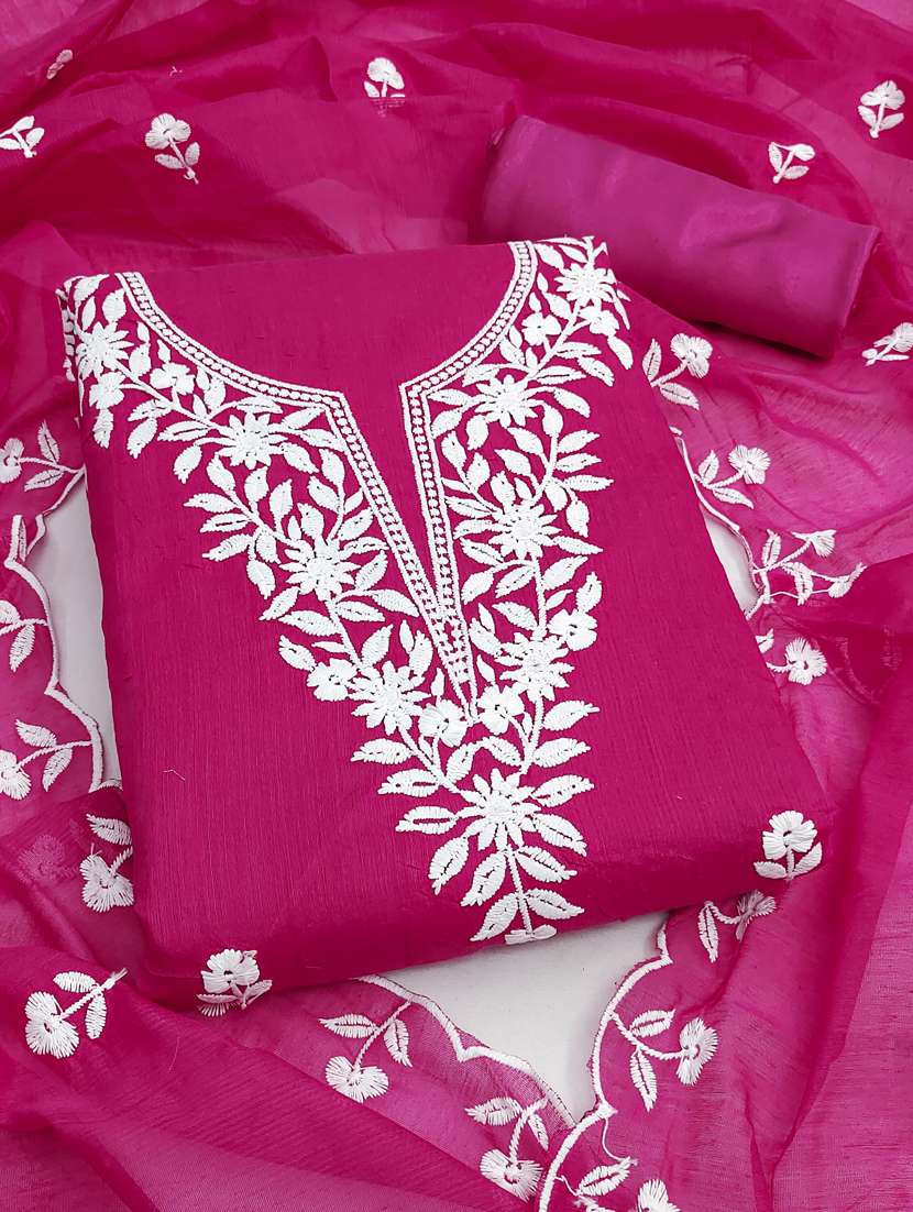 women solid with work unstitched suit set