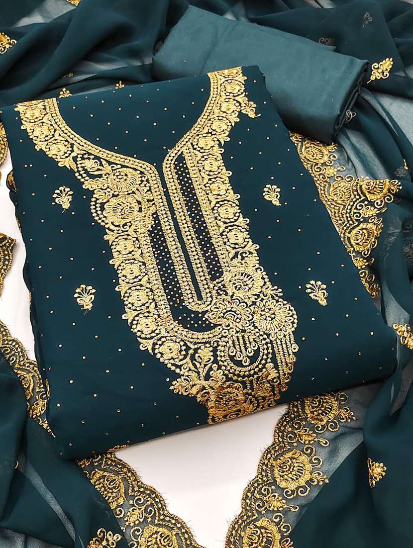 women solid with work unstitched suit set