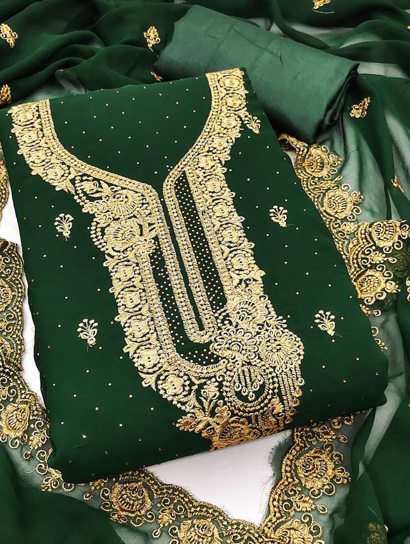 women solid with work unstitched suit set