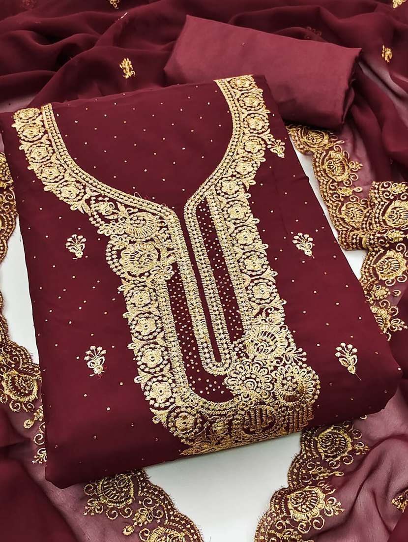 women solid with work unstitched suit set