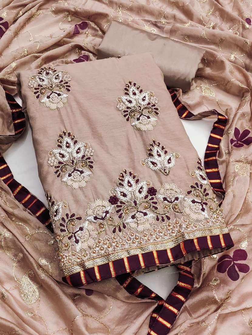 women solid with work unstitched suit set