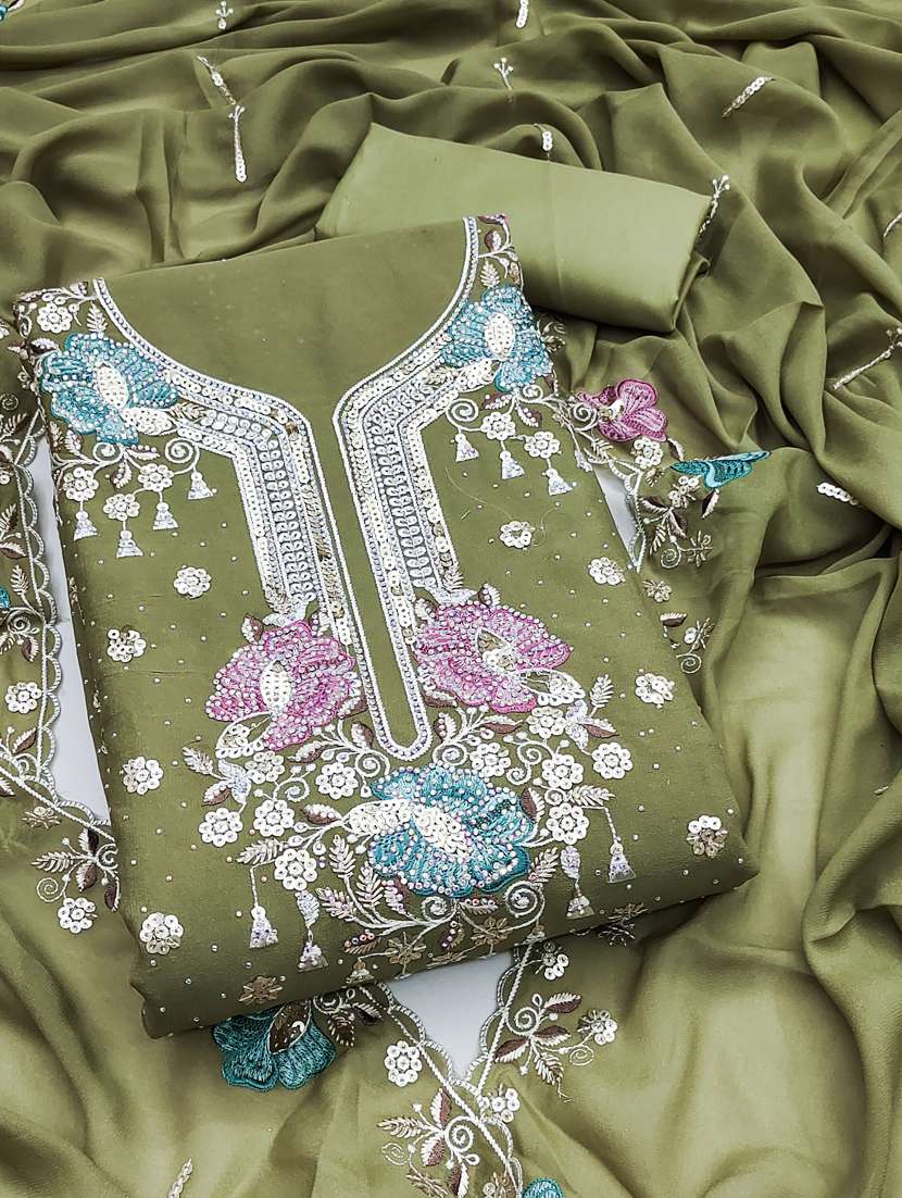 women solid with work unstitched suit set