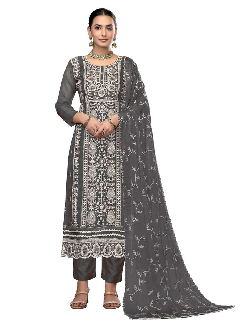 women solid with work unstitched suit set