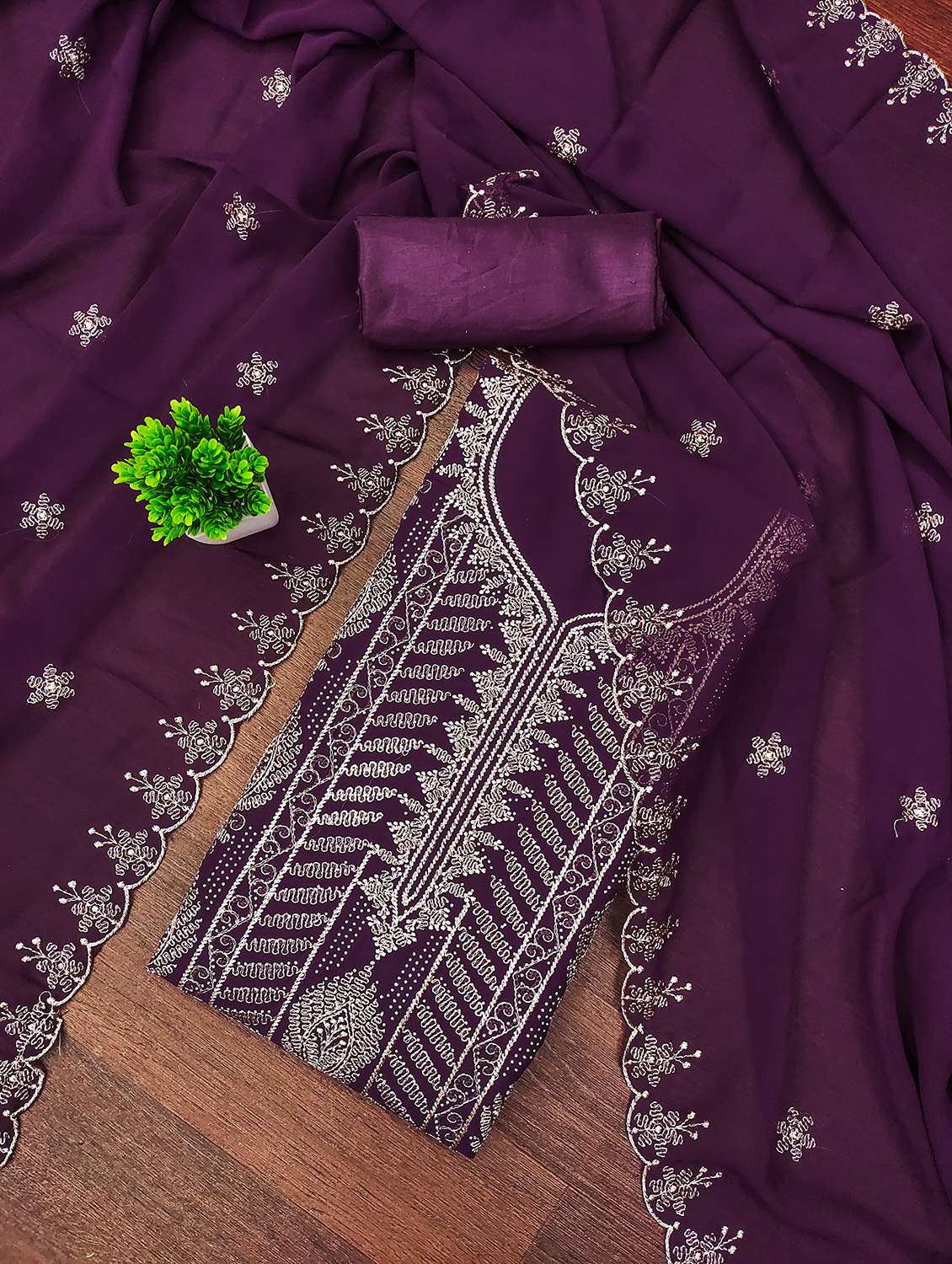 women solid with work unstitched suit set