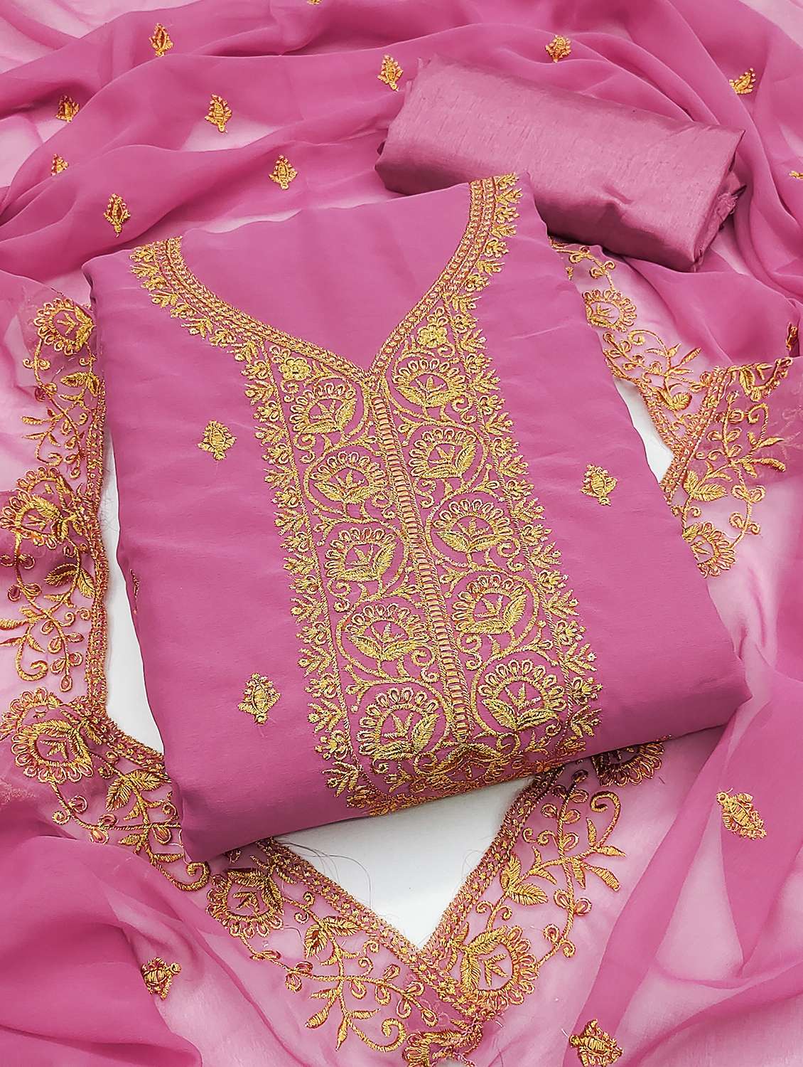 women solid with work unstitched suit set