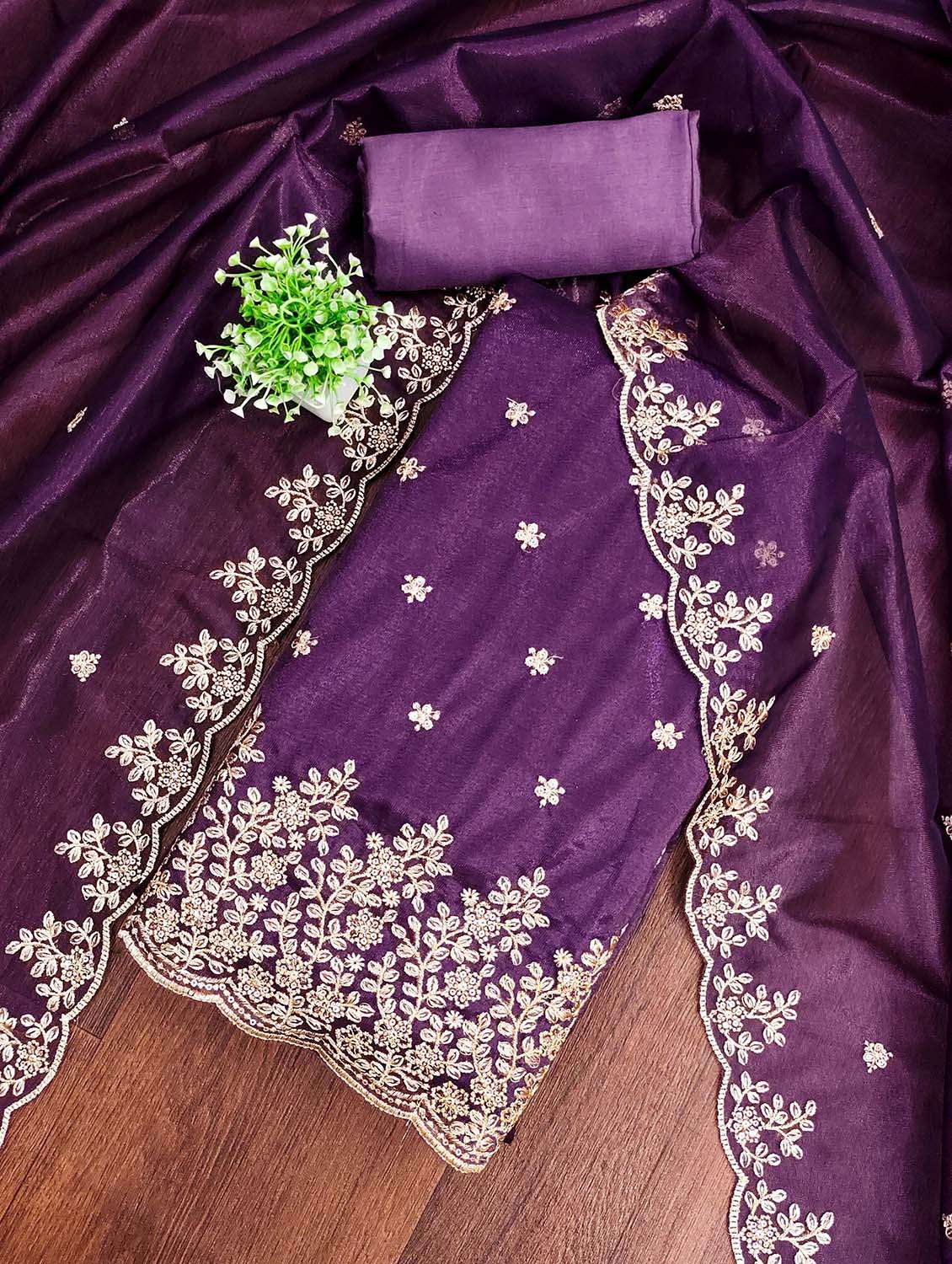 women solid with work unstitched suit set