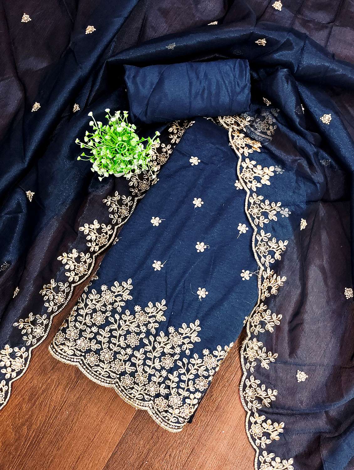 women solid with work unstitched suit set