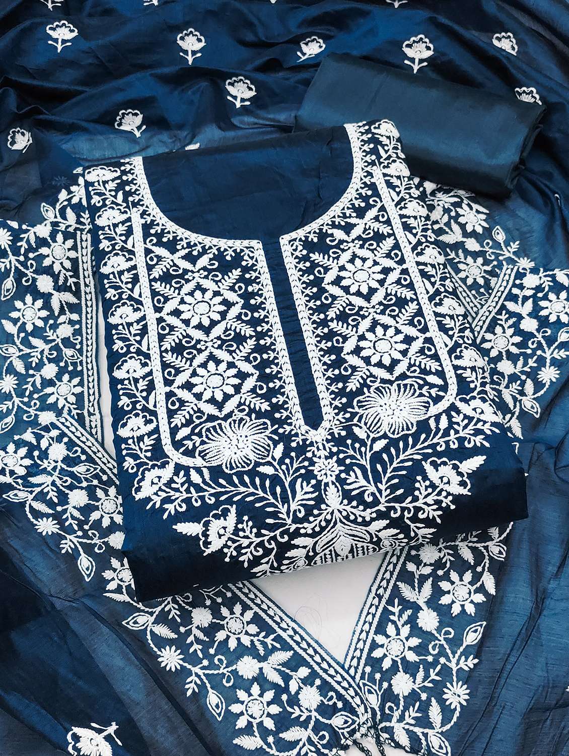 women solid with work unstitched suit set