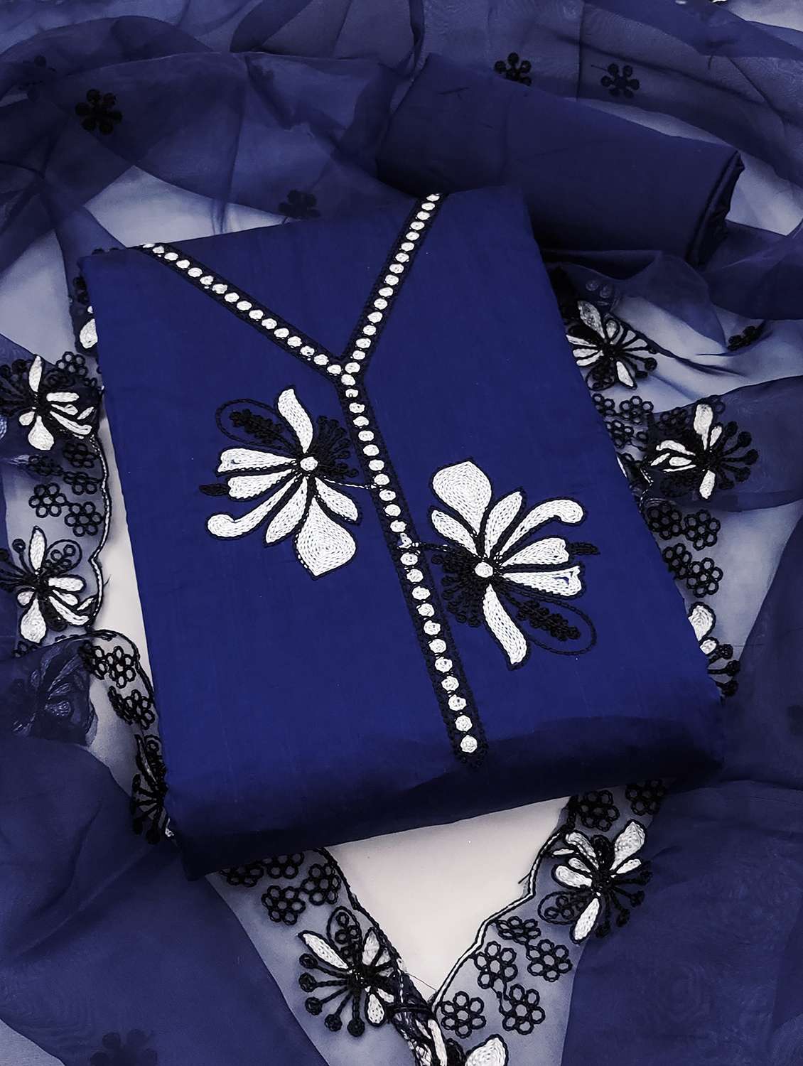 women solid with work unstitched suit set