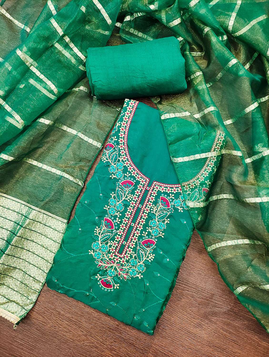 women solid with work unstitched suit set