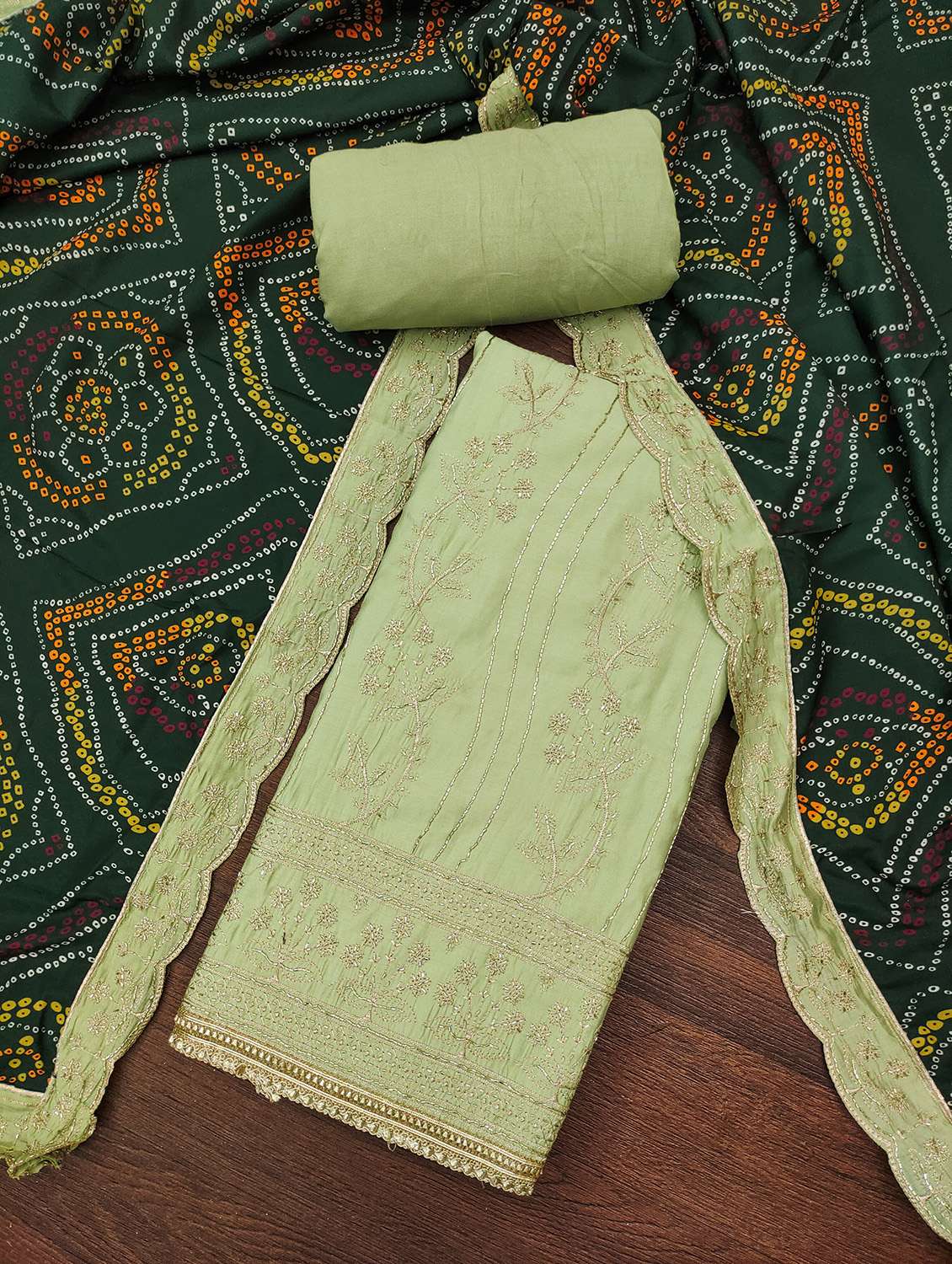 women solid with work unstitched suit set