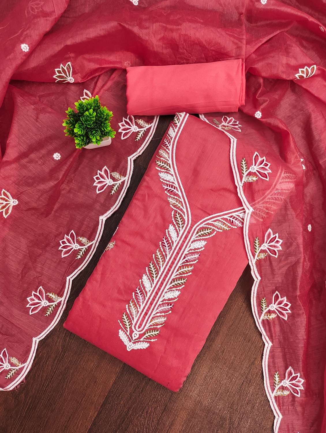 women solid with work unstitched suit set