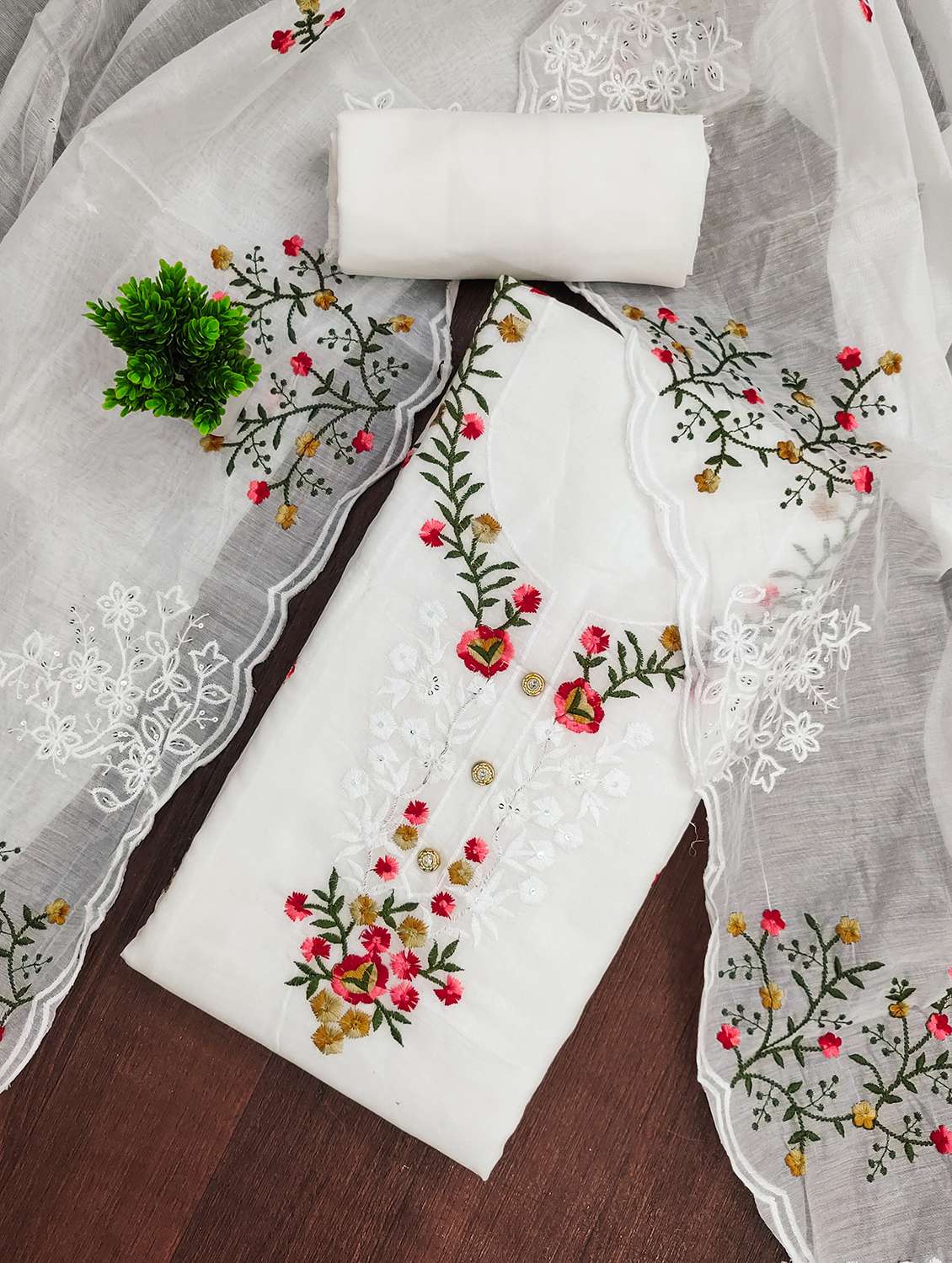 women solid with work unstitched suit set