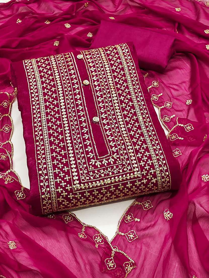 women solid with work unstitched suit set