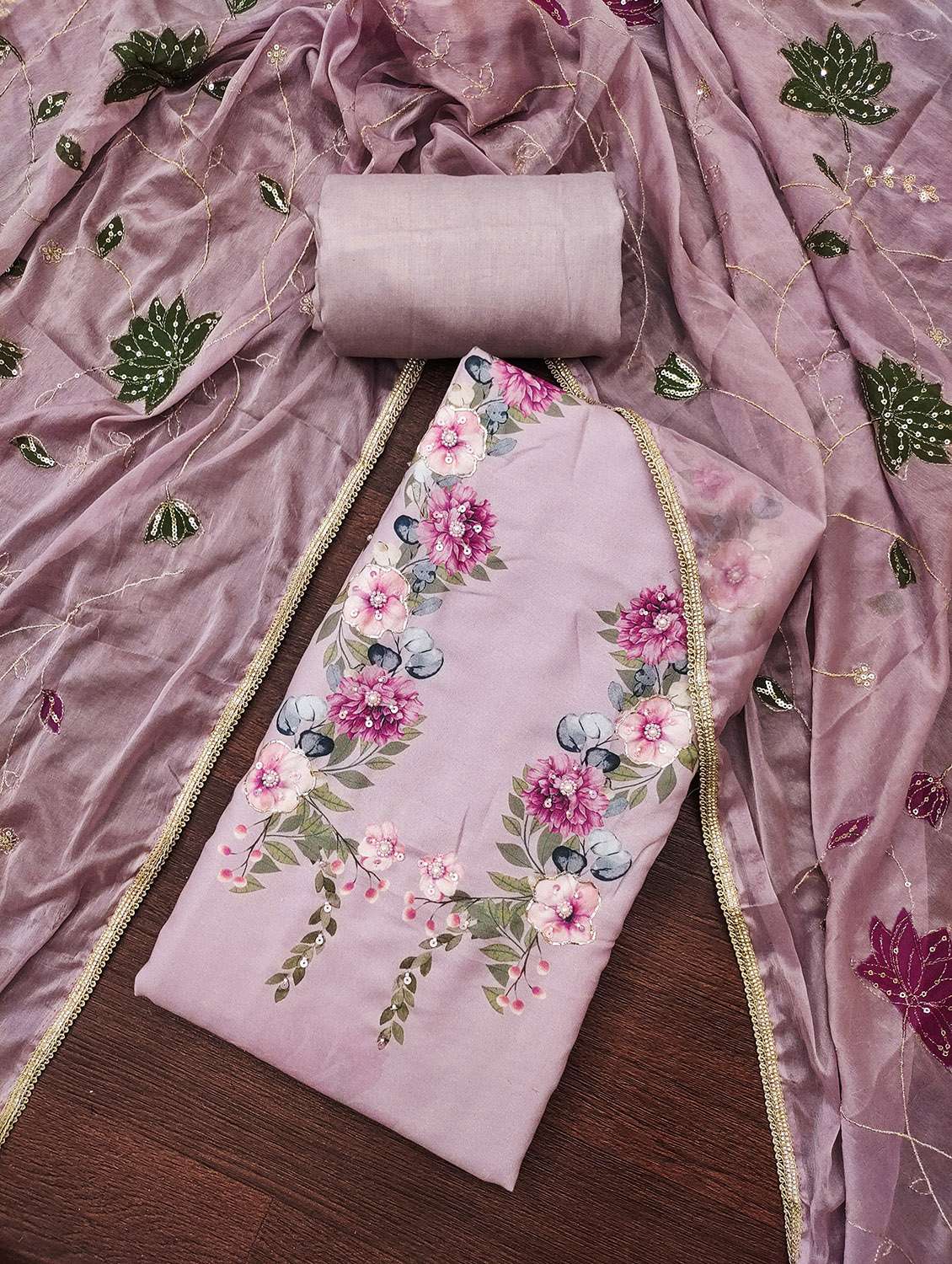 women floral printed unstitched suit set