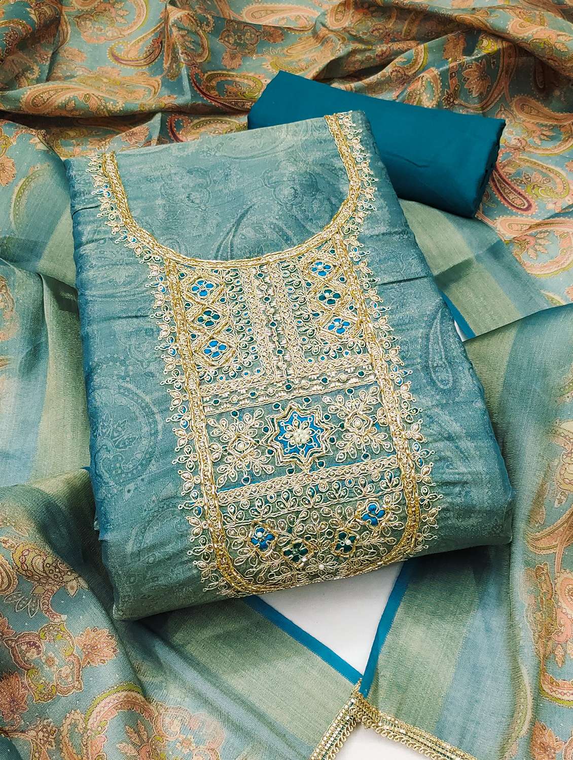 Women Paisley Embroidered Unstitched Suit Set - 22431487 -  Standard Image - 3