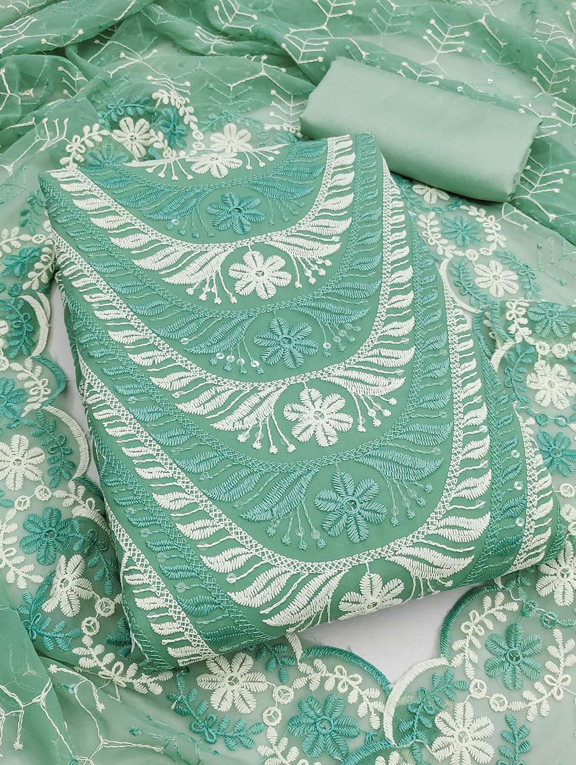 women solid with work unstitched suit set