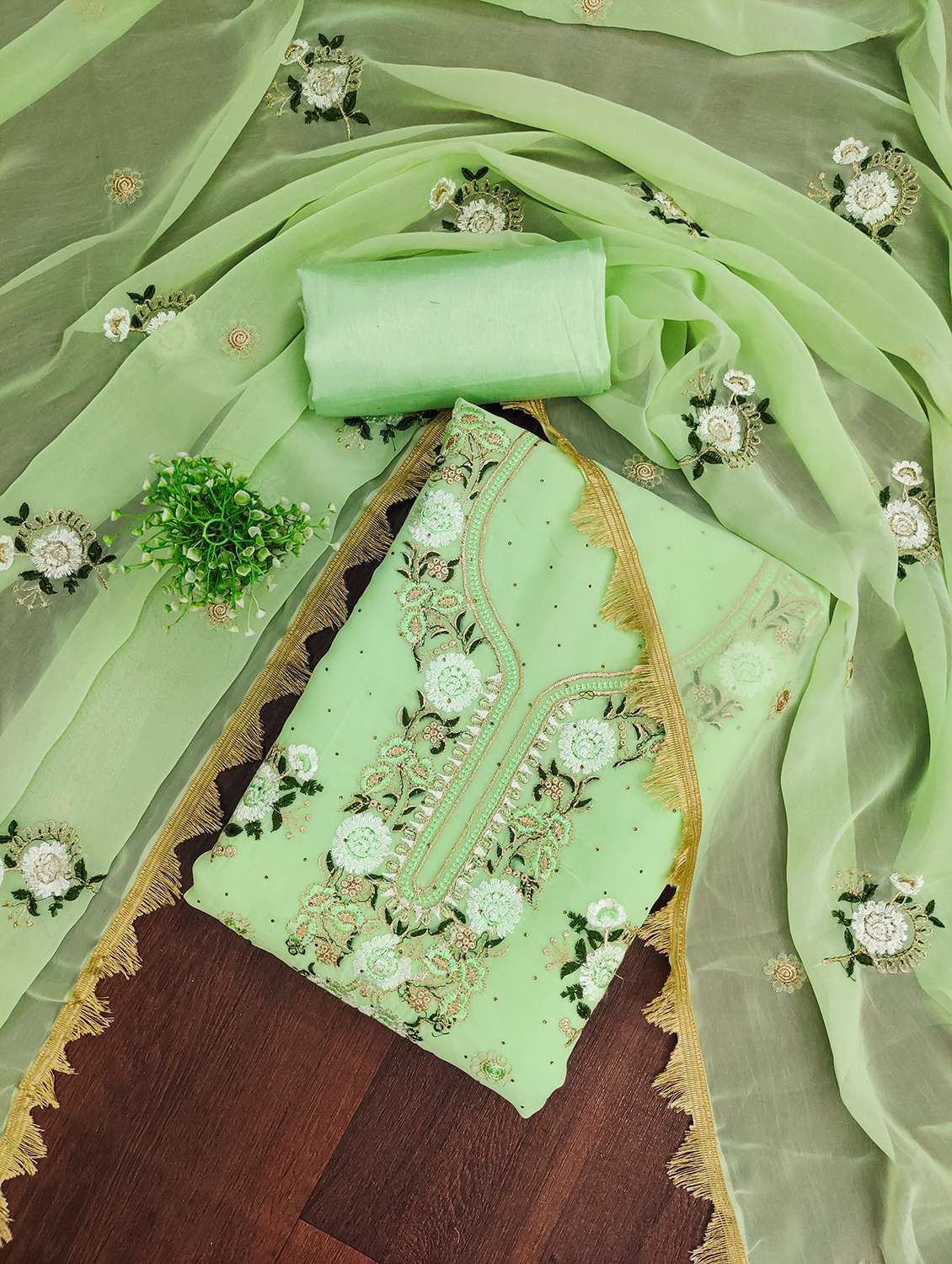 women solid with work unstitched suit set