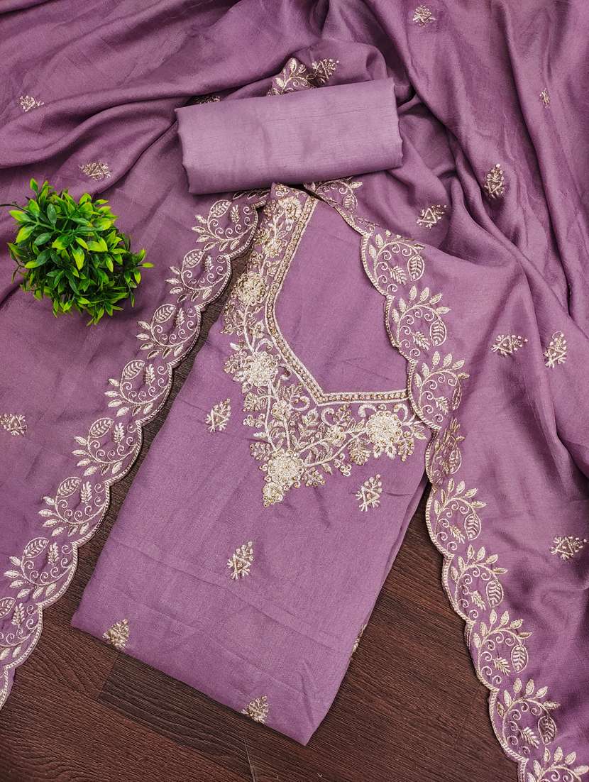 women solid with work unstitched suit set