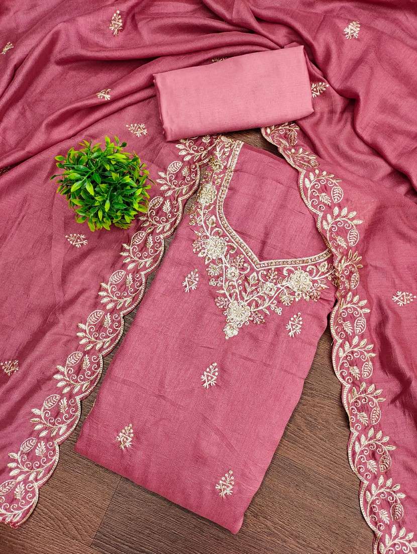 women solid with work unstitched suit set