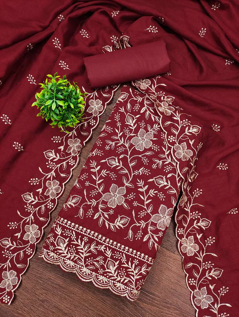 women solid with work unstitched suit set