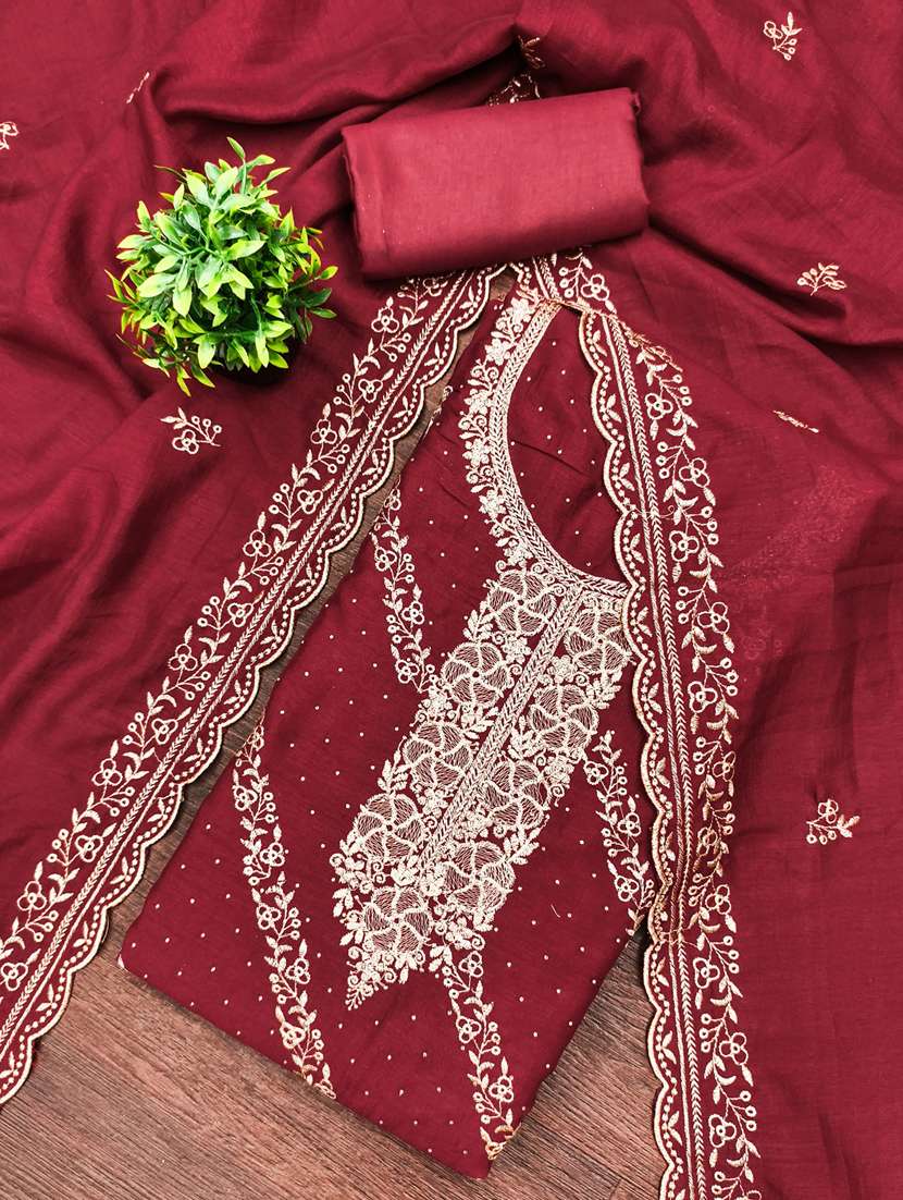 women solid with work unstitched suit set