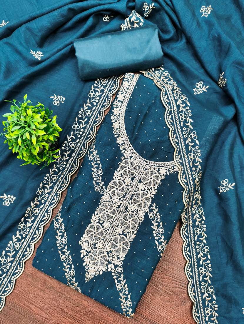women solid with work unstitched suit set