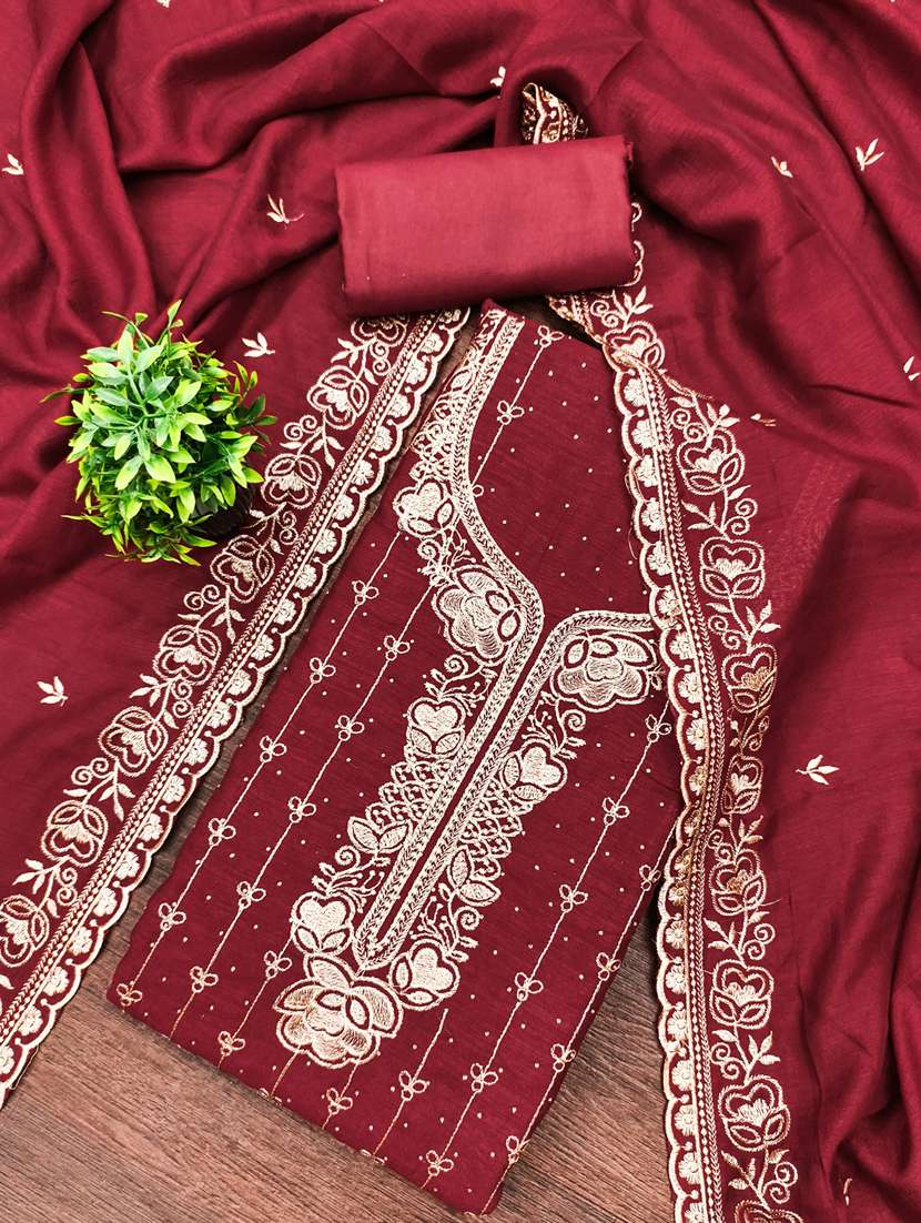 women solid with work unstitched suit set