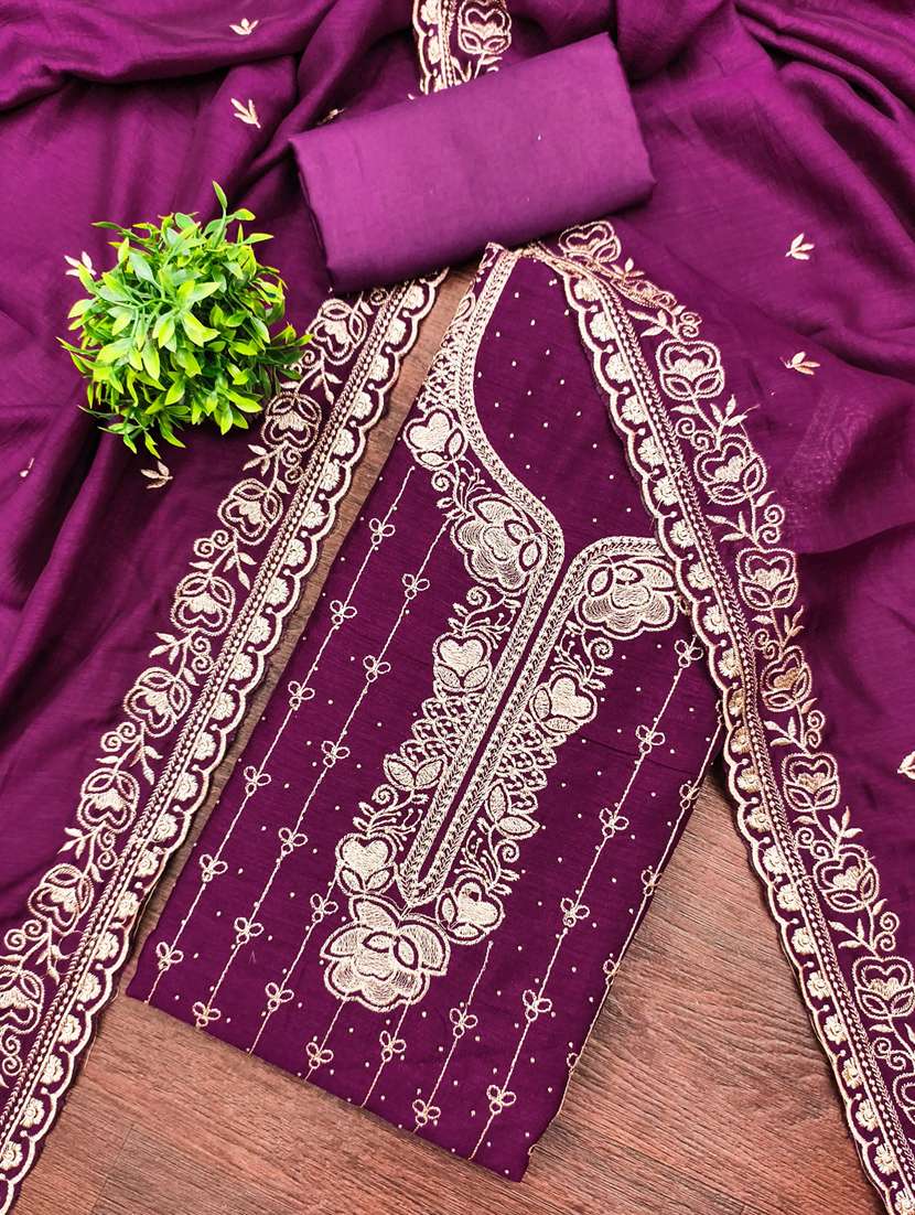 women solid with work unstitched suit set