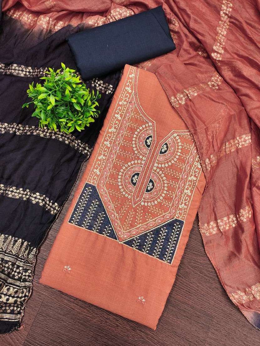 women solid with work unstitched suit set