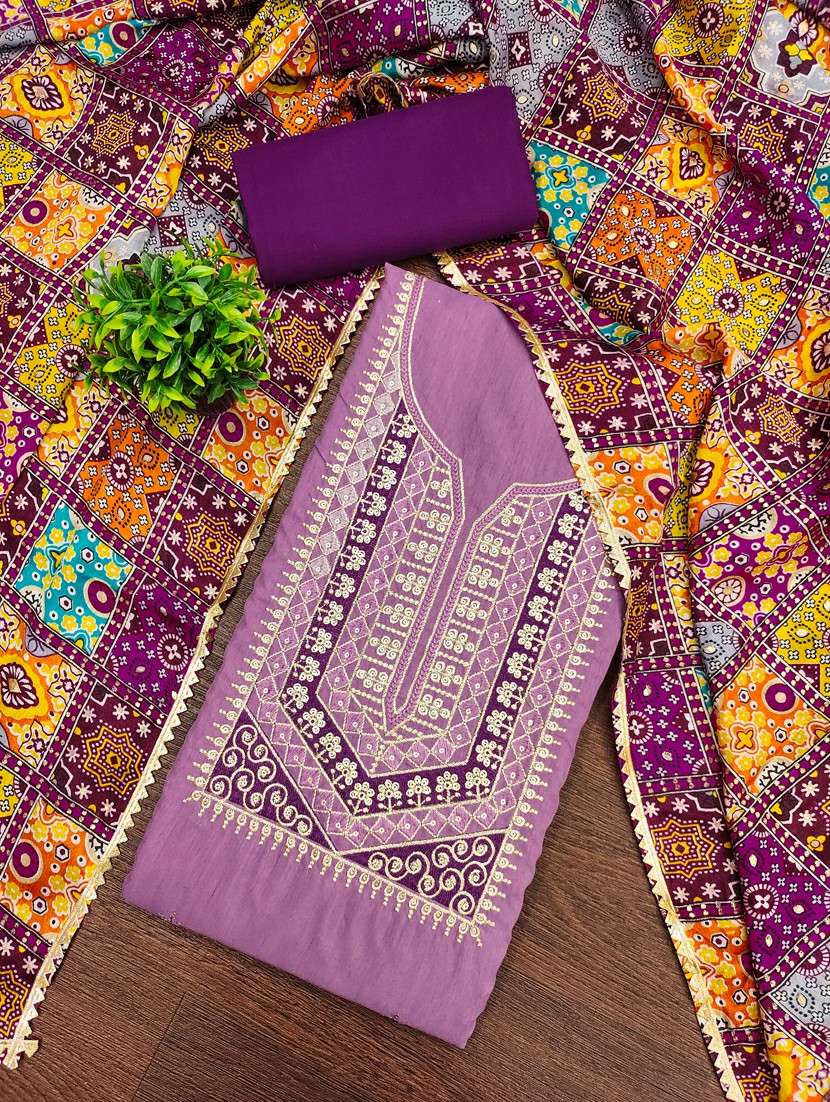 women solid with work unstitched suit set