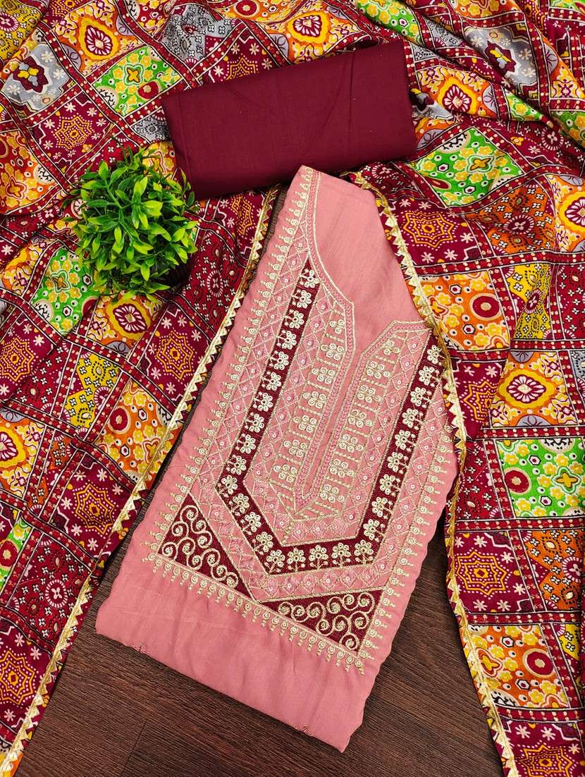 women solid with work unstitched suit set