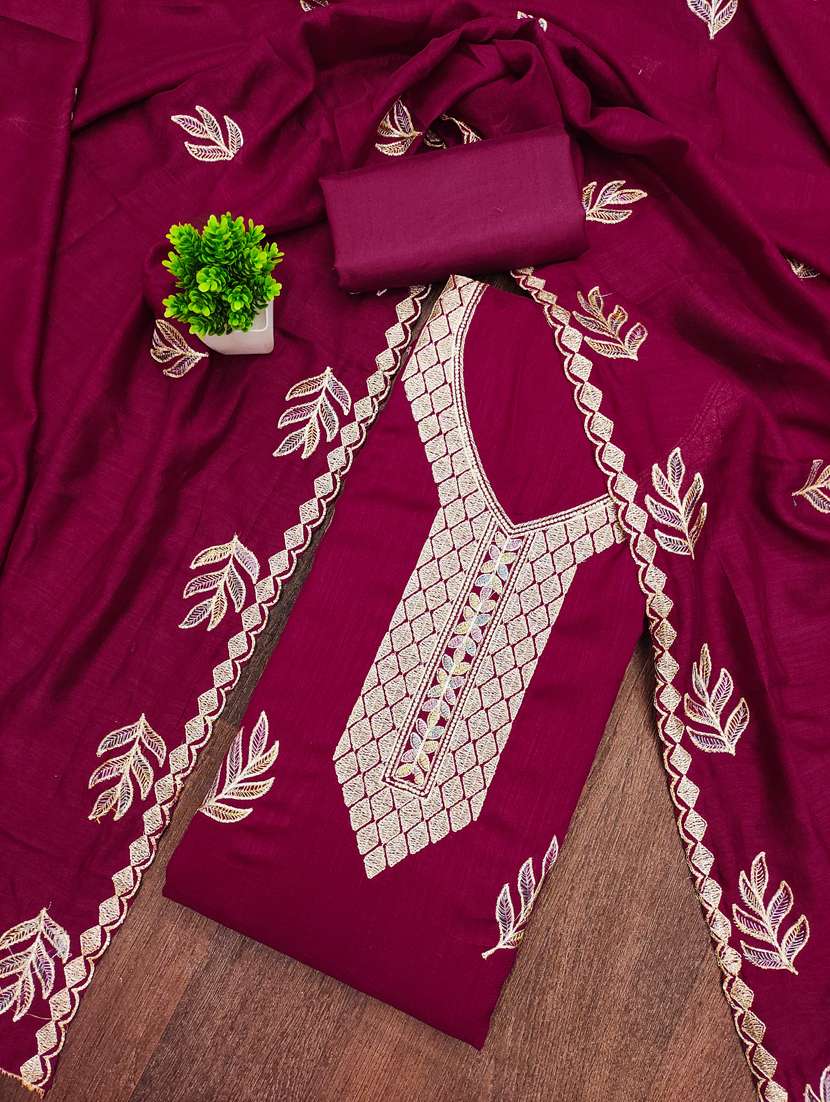 women solid with work unstitched suit set