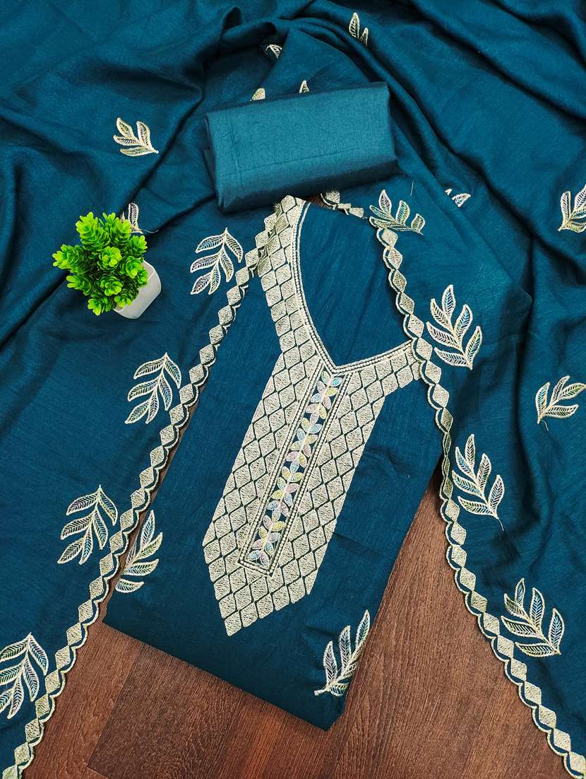 women solid with work unstitched suit set