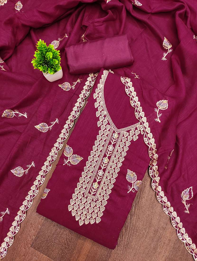 women solid with work unstitched suit set