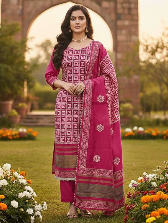 women printed unstitched suit set