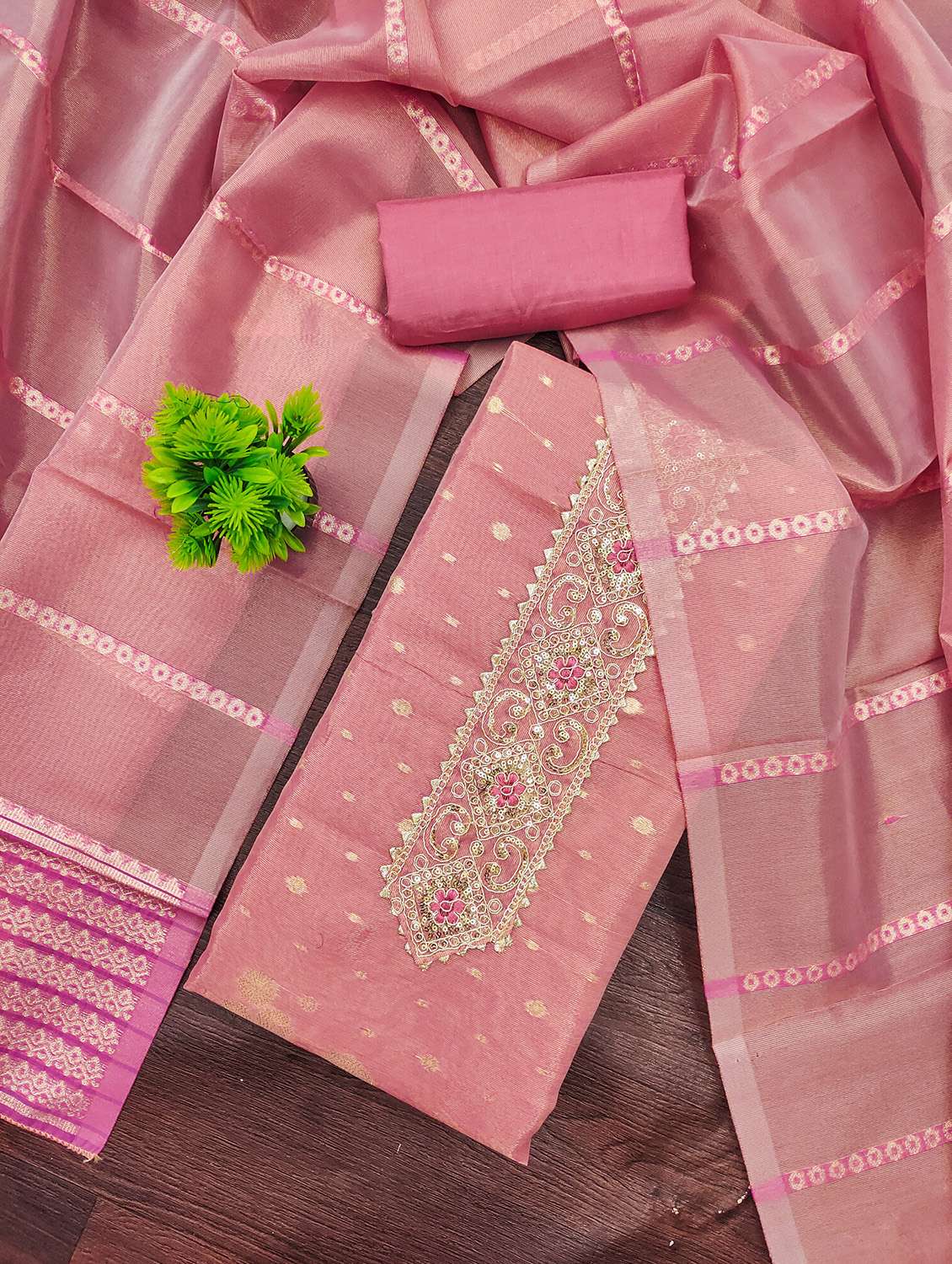 women self design embroidered unstitched suit set